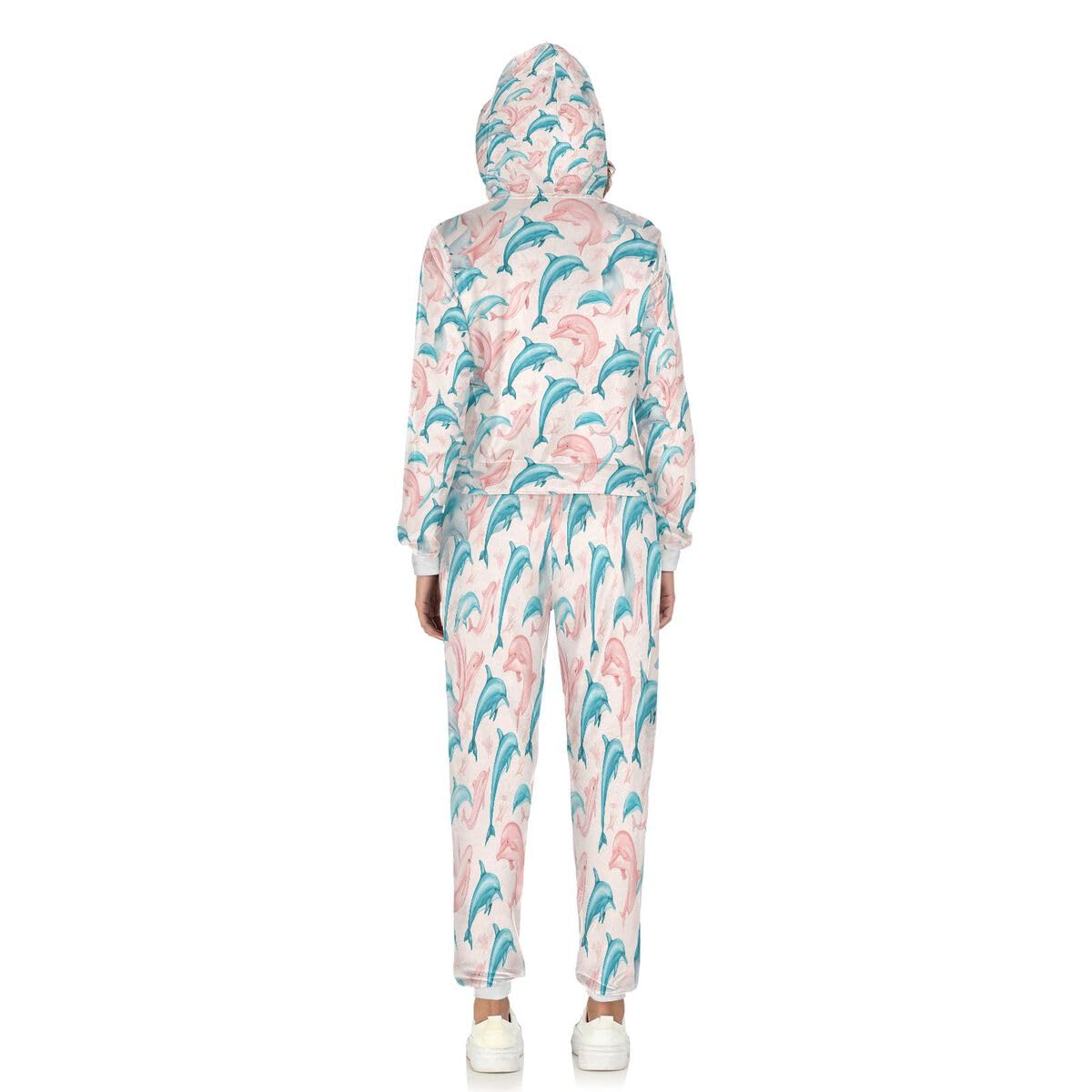 Conjunto deportivo de 2 piezas para mujer, diseño de delfín, acuarela, manga larga, color rosa y azul
