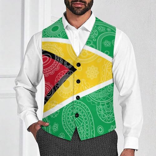 Guyana Flag Paisley Pattern Novelty Men's Suit Vest Casual Formal Dress Vests Business Waistcoat2
