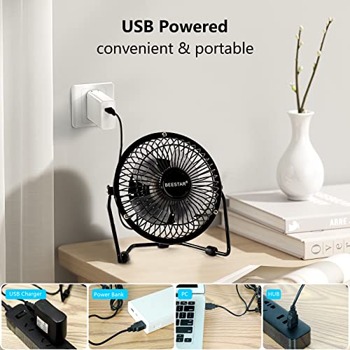 Beestar 4 Inch Desk Fan,Mini Fan With Metal Construction,Powerful Usb Powered,360° Rotation Desk Fans Small Quiet,Usb Fan,Personal Cooling Fan For Home Office Bedroom,Black #TOP2