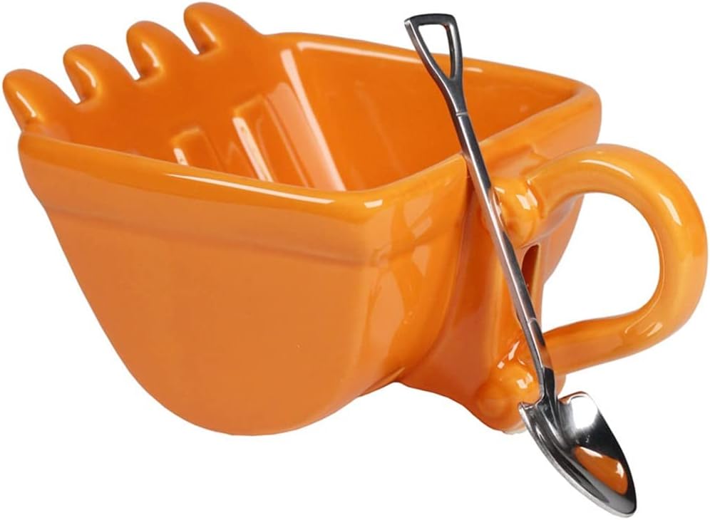 Excavator Bucket Model Cafe Coffee Mug With Spade Shovel Spoon Funny Digger Ashtray Cake Container Tea Cup(Orange)