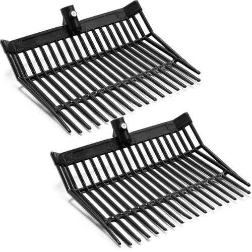 Lasnten Manure Fork Replacement Head 18 Tines Pitchfork Head with Screws and Nuts Horse Manure Rake for Picking up Grass and Hay(Black 2 Pcs)