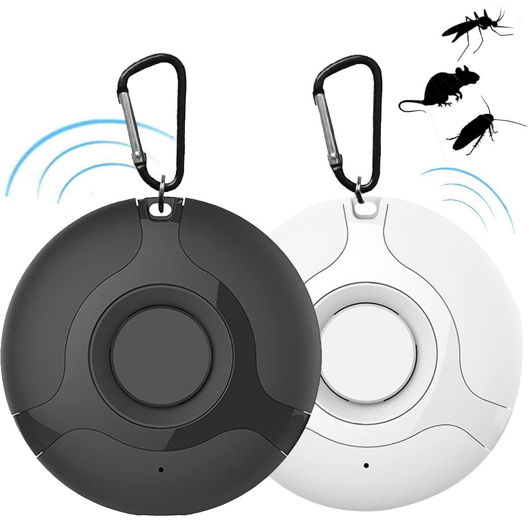 REVHQ2 Pack Ultrasonic Pest Repeller, Portable Insect Control Electronic Anti Mosquito Device, Outdoor Mosquitoes Repeller USB Charging with Hanging Hook(Black+White)