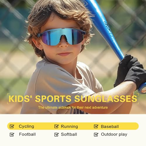 suoso Kids Baseball Sunglasses for Girls: Boys UV400 Protection for Youth Children Age 4-9 Cycling Football Sports Glasses3