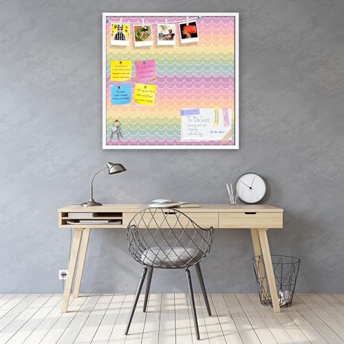 Image of ArtzFolio Wavey | Bulletin Board Notice Pin Board | Vision Soft Board Combo with Thumb Push Pins & Sticky Notes | White Frame | 28 x 28 inch (71 x 71 cms)