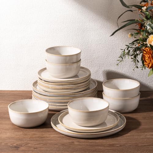 Image of GBHOME Ceramic Dinnerware Sets for 4, 12 Pieces Stoneware Plates and Bowls Sets, Scratch Resistant Dishes, Dishwasher & Microwave Safe, Reactive Glaze