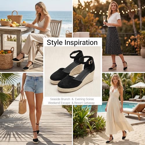 Image of Womens Espadrilles Sandals, Closed Toe Platform for Women Ankle Strap Casual Comfortable Wedge Sandals