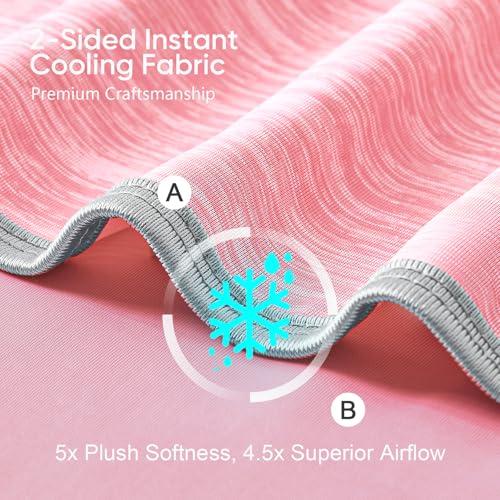 Image of KMUSET Cooling Blanket Throw (50 inchx60 inch), Double Sided Summer Cooling Blankets for Hot Sleepers & Night Sweats, Cool Soft Lightweight Blanket for Beach, Sofa Bed Couch, Gifts for Women Men Peach Pink