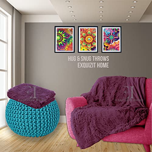 Plaid de luxe en fausse fourrure Sherpa réversible super doux, chaud et confortable Prune 150 cm x 200 cm