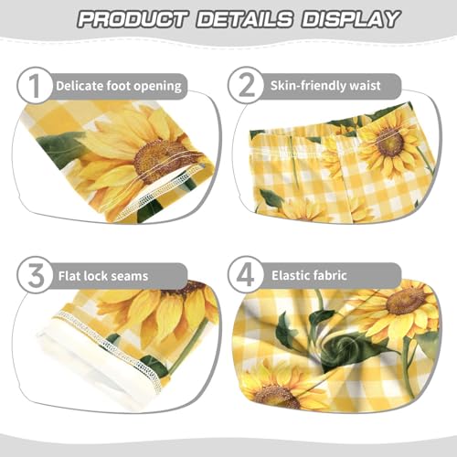 Sunflower Yellow White Checkered Pattern Girls Leggings Ultra Soft Compression Yoga Gym Pants for Kids 4-10T3