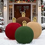 4 PCS 32 Inch Giant Velvet Inflatable Christmas Balls, Extra Large Blow Up PVC Ornaments, Flocked Oversized Christmas Ball Decorations for Yard, Lawn, Porch & Holiday Outdoor Decor (4 Colors)
