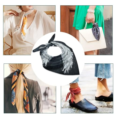 White Angel Wings Silk Scarf Fashion Satin Head Scarf Lightweight Head Scarves for Neck Silk Scarves for Women Men Boho Hair Wrap Sleeping Kerchief Bandanas Pocket Square 25" X 25"4