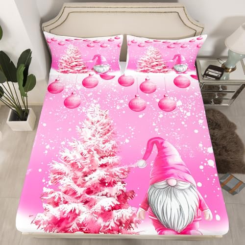 Fini le drap qui glisse : parure de lit sapin de Noël rose Manfei grand bonnet - 3