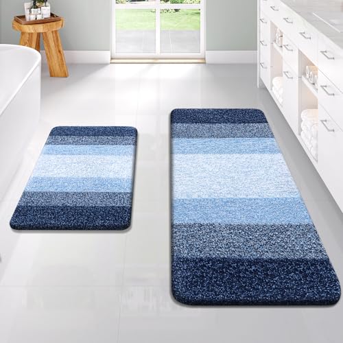 OLANLY Micorfiber Bathroom Rug Set 2 Piece, Soft Absorbent Bath Mats, Navy