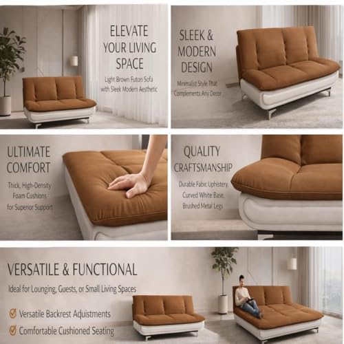 Image of Torque Siesta 3 Seater Sofa Cuma Bed for Sleeping - Light Brown | Premium Suede Fabric Sofa Cum Bed 6x4 Feet | Foldable Sofa Beds for Festival Gifts Set Home Decor