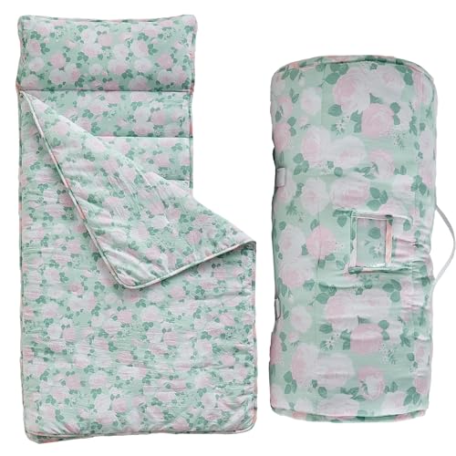 Image of Toddler Nap Mat with Removable Pillow,Ultra Soft Slumber Bags for Girls,Kids Sleeping Bags with Roll Up Design, Perfect for Preschool,Daycare,Kindergarten