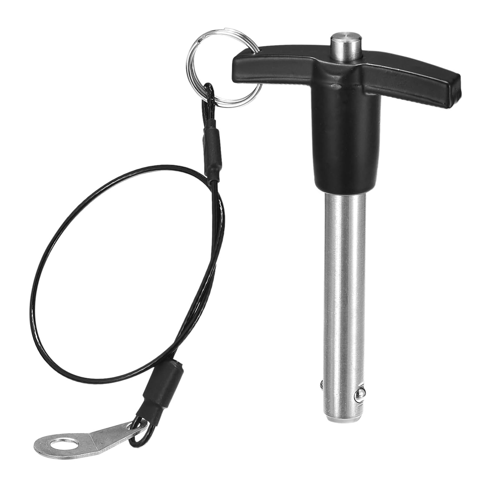 TA-VIGOR T Handle Lock Pins, 9.5mm Dia 50mm Length Stainless Steel Push-Button Quick Release Ball Locking Pin with Lanyard Cable for Speaker Aviation Gym Machine — image 1