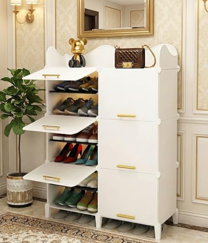 Image of LUHI Premium Modular Plastic Shoe Rack for Home with Door | 12-Tier Stackable Shoe Organizer | Waterproof & Dustproof | Space Saving Storage for Home, Bedroom & Entryway [White HS2, 12-Shelf-6-Door]
