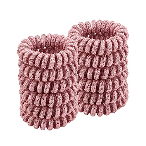 Spiral Hair Ties (Glitter Pink,12 Pcs), Coil Hair Ties For Thick Hair, Ponytail Holder Hair Ties For Women, No Crease Hair Ties, Phone Cord Hair Ties For All Hair Types With Plastic Spiral #TOP12