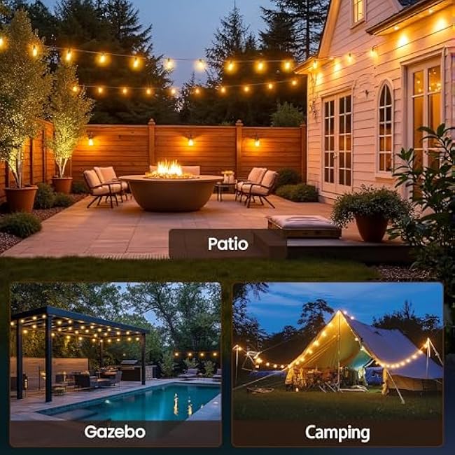 Solar String Lights Outdoor Waterproof 54 FT 24 Sockets 25 LEDs Patio Lighting, USB Charge & Remote Controlled Dimmer Timer, Solar Outdoor Lights for Patio Yard Outside Camping Party 2700K