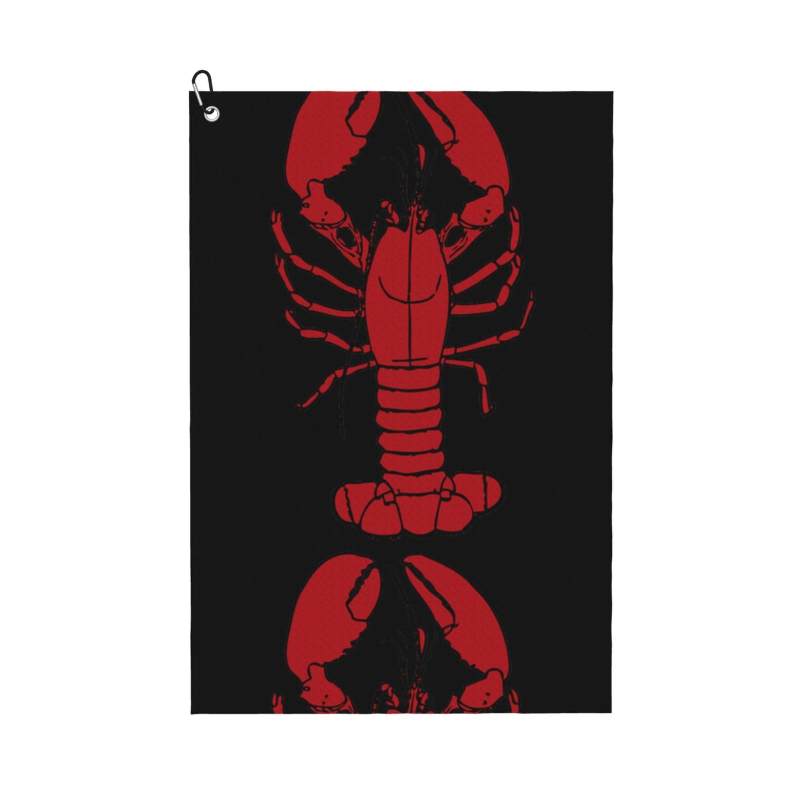 peiyeety Red Lobster Pattern Microfiber Golf Towel with Carabiner Clip, 16x24 Inch Absorbent Waffle Weave Towel for Golf Bags