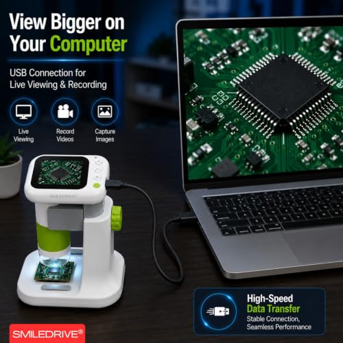 Image of SMILEDRIVE Digital Mini Microscope for Kids with 1000X Magnification | 2.4 Inch IPS Screen | USB PC Connectivity | 8 Led lights & 1 backlight | HD Photo & Video Recording | Handheld & Rechargeable