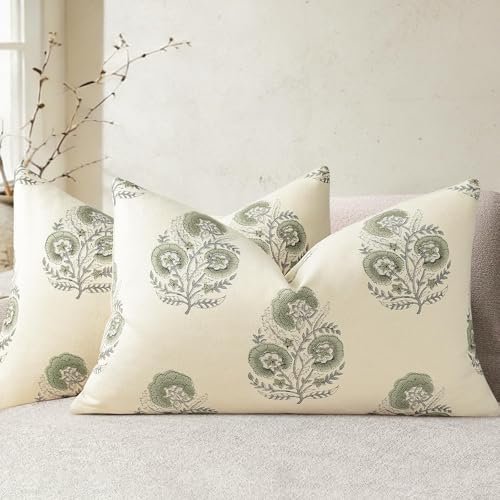Image of YCOLL Vintage Floral Print Pillow Covers 12x20 Set of 2 Patterned Accent Decorative Cushion Covers Modern Farmhouse Throw Pillow Covers for Sofa Couch Chair Bed Living Room Home Decor, Sage Green
