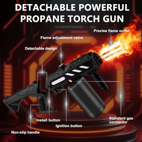 Image of Powerful Propane Torch with Detachable Design, Adjustable Flame Kitchen Blow Torch, Flamethrower Gun Torch Burner for BBQ, Searing Steak, Welding, Camping Charcoal Lighter (Tank Not Included)