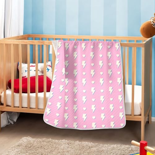 Image of Hearts Lightning Bolt Pink Baby Swaddle Blanket for Boys and Girls, Muslin Baby Receiving Swaddle Blanket, Soft Cotton Nursery Swaddling Blankets for Newborn Toddler Infant