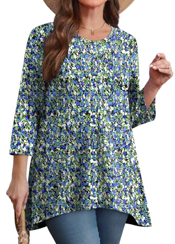 Image of OFEEFAN Tunic Tops for Women Loose Fit Dressy 3 /4 Length Sleeve Womens Tops with Asymmetrical Hem S-4XL