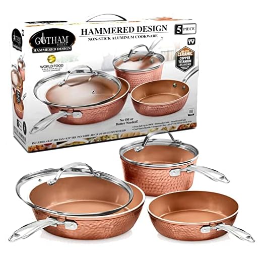Gotham Steel Premium Hammered Cookware – 5 Piece Ceramic Cookware, Pots and Pan Set with Triple Coated Nonstick Copper Surface & Aluminum Composition for Even Heating, Oven, Stovetop & Dishwasher Safe