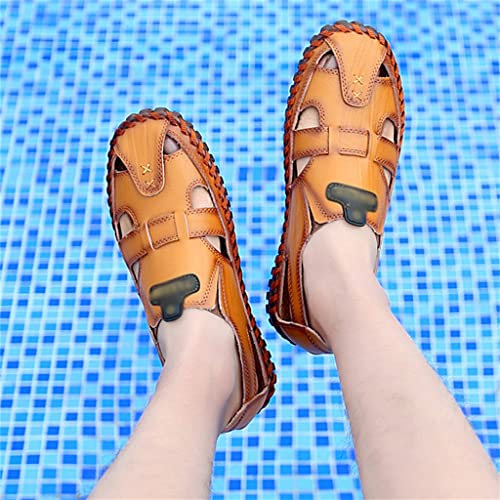Men Sandals Real Leather Casual Beach Shoes Fisherman Leisure Trekking Non-Slip Breathable Slippers Hiking(48)4