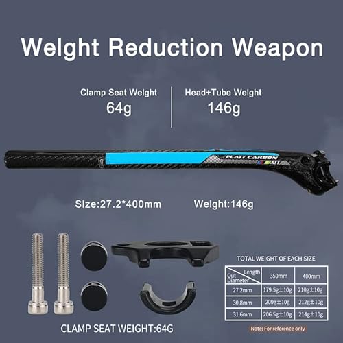 Platt 3K Matte Glossy Full Carbon Fiber Seatpost Seat Tube 25.4/27.2/31.6Mm Mtb Road Bicycle Setback Seatpost (Blue Glossy, 27.2X400Mm) #TOP4