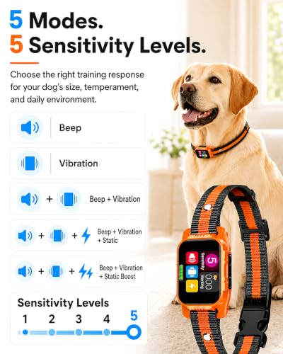 Image of Smart Dog Bark Collar - Anti Barking Device for Large Medium Small Dogs, Stop Excessive Barking & Aggression Behavior, with 5 Modes & 5 Sensitivity, IP67 Waterproof for Indoor /Outdoor Use, Orange