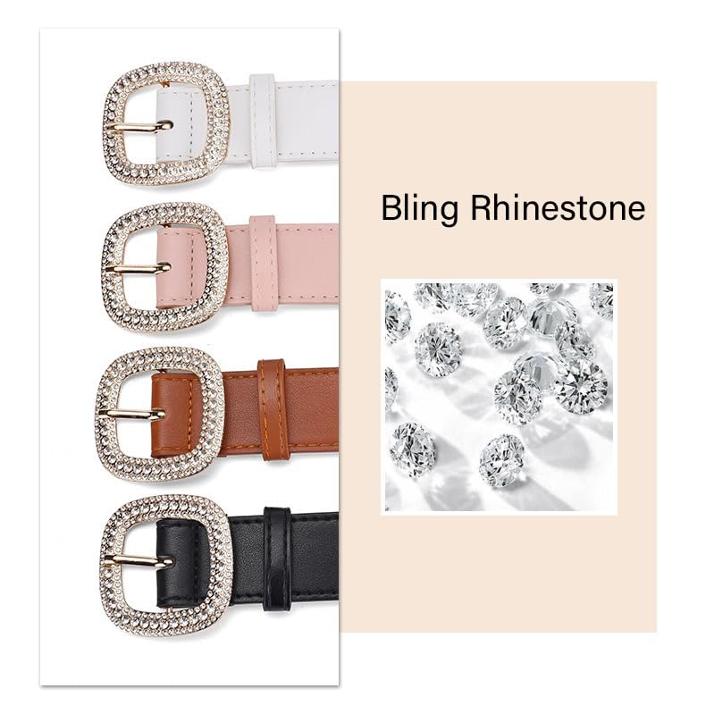 COTIM COYIN Womens Leather Belt with Rhinestone Buckle for Pants Jeans Dresses2