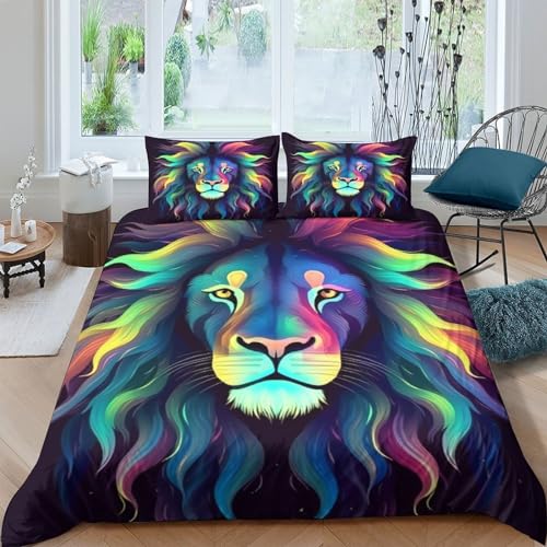 Parure de lit lion 3D 220x240 avec housse de couette microfibre