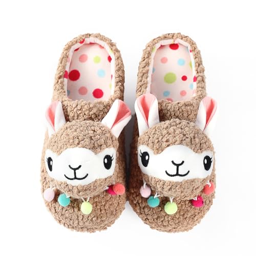 Image of Cute Animal Slippers - Soft Fuzzy Alpaca & Llama Memory Foam for Women - Indoor Warm Non-Slip Bedroom Slippers