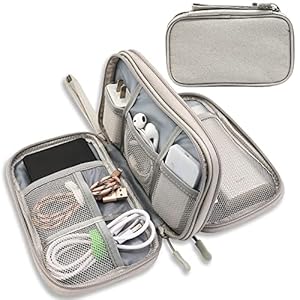Teskyer Cable Organizer Bag, Portable Travel Cord Organizer case, All in One Waterproof Electronics Accessories Storage Bag for Cables, Chargers, Earphones, Hard Drives, 8.5 x 5 inch (Grey)