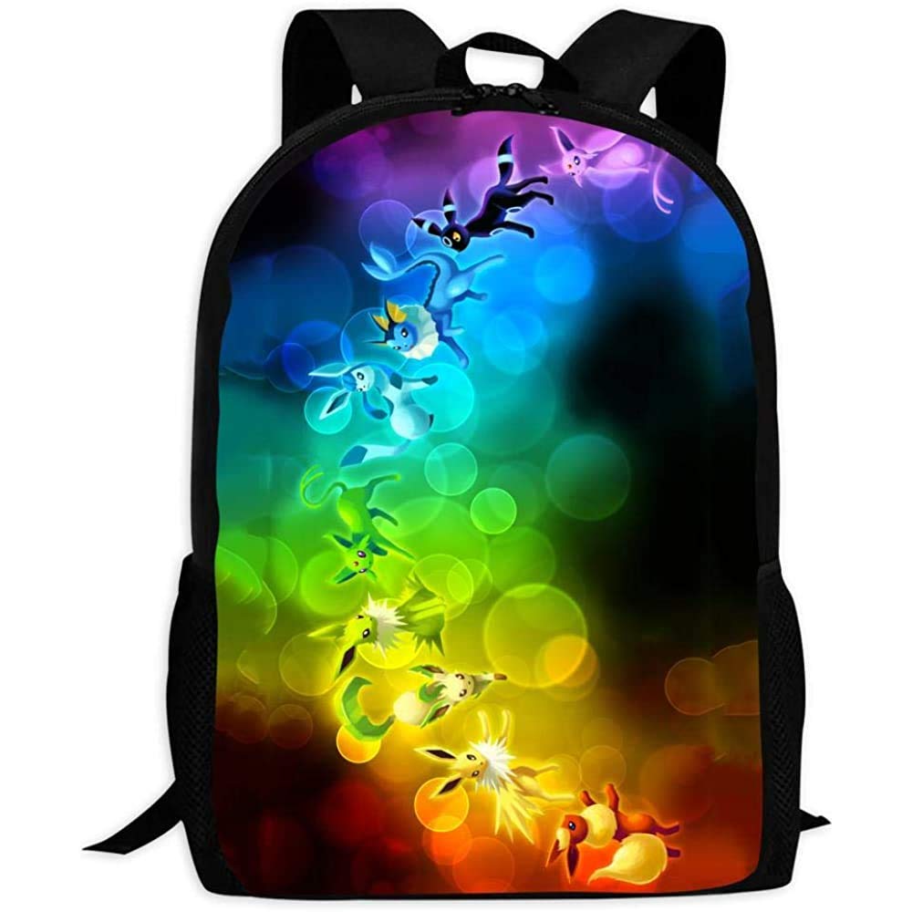 School Backpack,Rainbow Glowing E-Evee Evolution Student Backpack,Premium Shoulder School Bags for Climbing Hiking Travelling,43x28x16cm