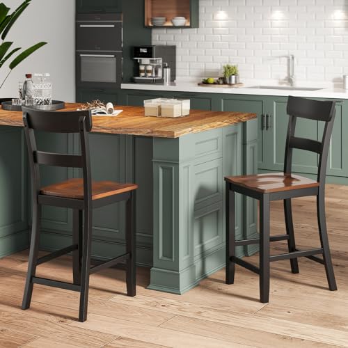 Conjunto de butacos altos NAFORT para barra, sillas de comedor de madera con respaldo alto, asiento ergonómico y reposapiés, estilo mid-century sin brazos para cocina, restaurante y bar (Negro, conjunto de 4) miniatura 2