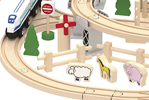 Leomark Holzeisenbahn - mit 130 Teilen - Spielzeug Eisenbahn, Kinder-Bahn Zug, Spiel-Set Holz, Konstruktionsspielzeug + Magnetwagen – Bild 6