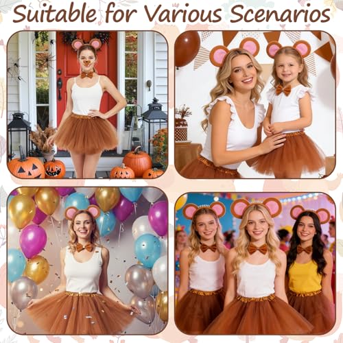 5 Pcs Mouse Costume Set for Adult, Cute Brown Mouse Dress Up costume Headband Nose Tail Bow Tie Tutu Skirt, Animal Costume Set Accessories for Carnival Halloween World Book Day Fancy Dress Up Cosplay - Image 6