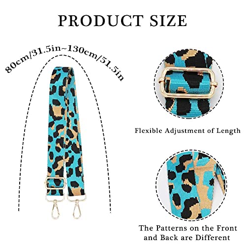 Image of Bag Straps Replacement Crossbody Wide Blue Leopard Print Adjustable Guitar Strap for Purses