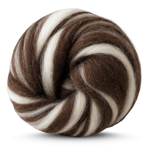 Image of Revolution Fibers Yin Yang Natural Blend of Corriedale Wool Roving (8 Ounces) | Perfect for Felting, Hand Spinning & Tapestry |100% Natural Undyed Off-White & Brown Blend