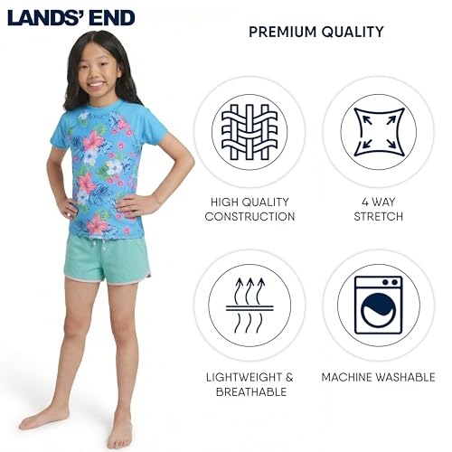 Image of Lands' End Girls' Swim UPF 50+ Short Sleeve Sun Tee Rash Guard Shirt