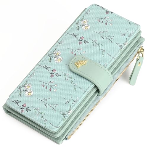 GAEKEAO Womens Wallet RFID Blocking Trifold Large Capacity Ladies Vegan Leather Wallet Floral Multi Card Holder Organizer