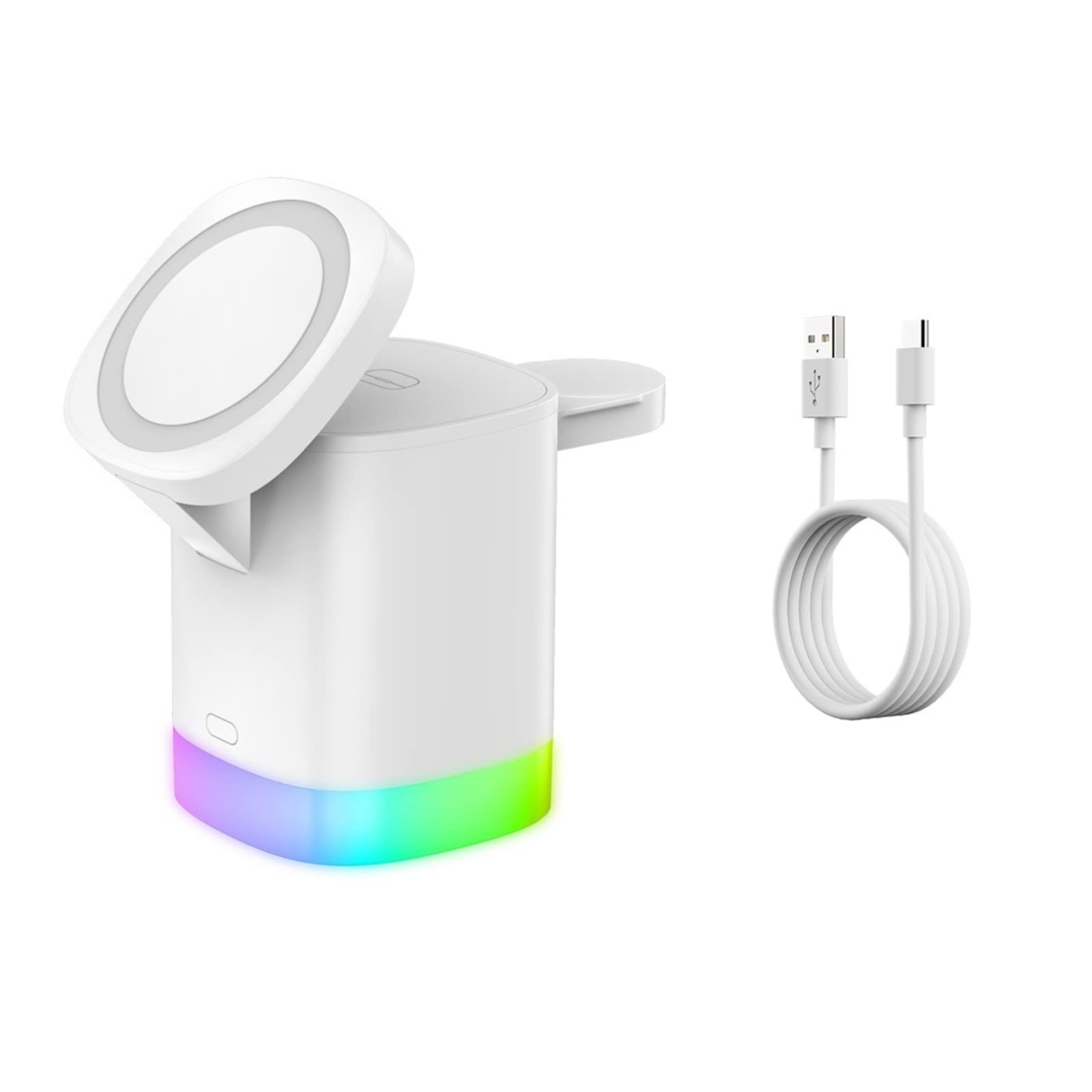3 en 1 Support de Chargeur magnétique sans Fil Charge Rapide Station d'accueil lumière LED for Montre écouteur for téléphone Compact et Puissant(Blanc)