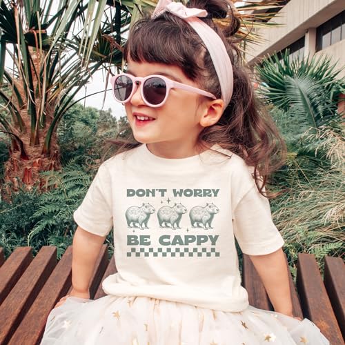 Kids Funny Capybara Shirt - Vintage Don't Worry Be Cappy Capybara Pun Toddler & Youth Gift - Natural Boys & Girls Graphic Tee2