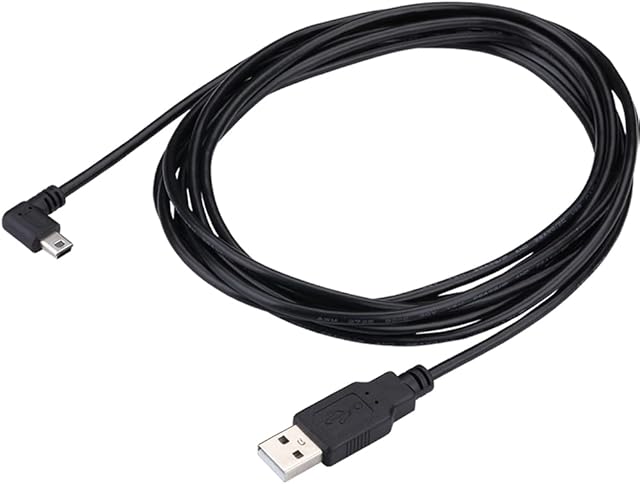 LARRITS 5M USB 2.0 A To Mini B USB 5 pin Cable 90 Degree Right Angle Elbow Power Supply Cable Extra Long For Garmin Dash Cam Car GPS Navigation Dashcam DVR Camera Camcorder