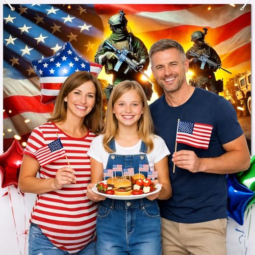 Image of BlissYard Independence Day Backdrop Banner 71 x 43 Inch 4th of July Patriotic Soldier Backdrop Decorations Supplies America Independence Day Themed Veterans Day Memorial Day Outdoor Decorations