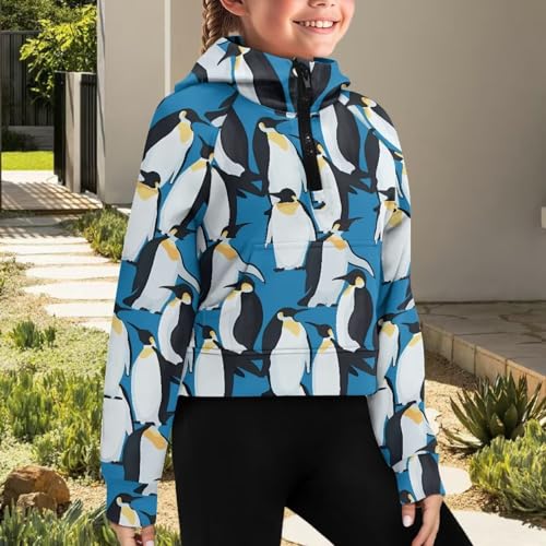 Uourmeti Girls Half Zipper Cropped Hoodies Long Sleeve Pullover Ssweatshirts with Pockets3